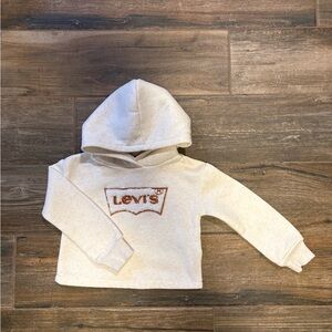 Levi's Logo on Kids Size Cream Long Sleeve Sherpa Hoodie High Rise  unisex